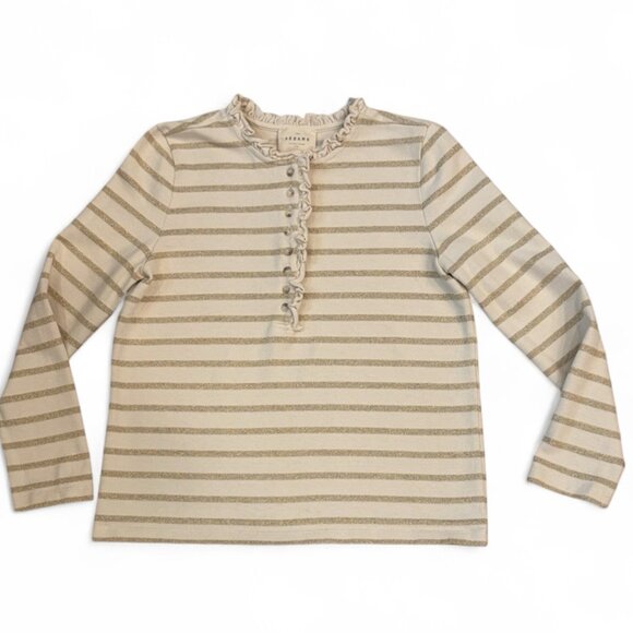 Sézane Gaël Marinière Top Ivory & Gold Striped Long Sleeve with Ruffle Trim XS - Picture 6 of 14